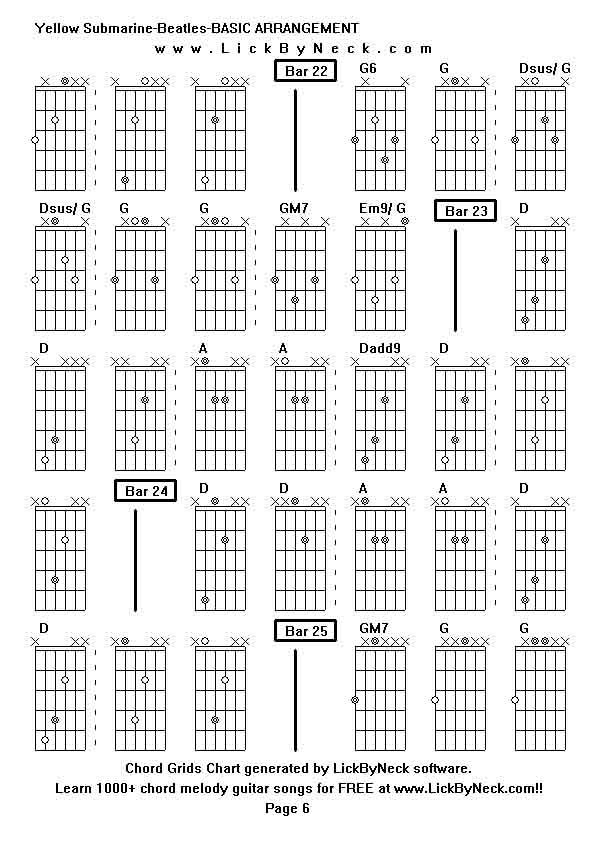 Chord Grids Chart of chord melody fingerstyle guitar song-Yellow Submarine-Beatles-BASIC ARRANGEMENT,generated by LickByNeck software.